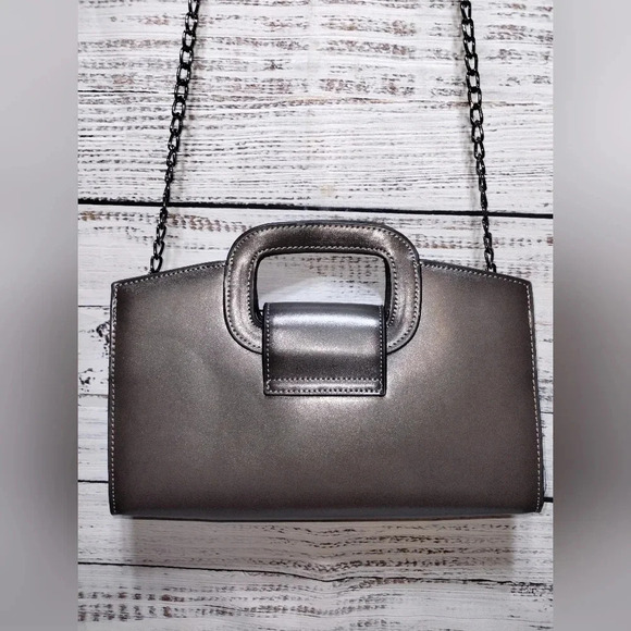 Silver Evening Bag with Crossbody Modern Party Evening Prom - Picture 3 of 4